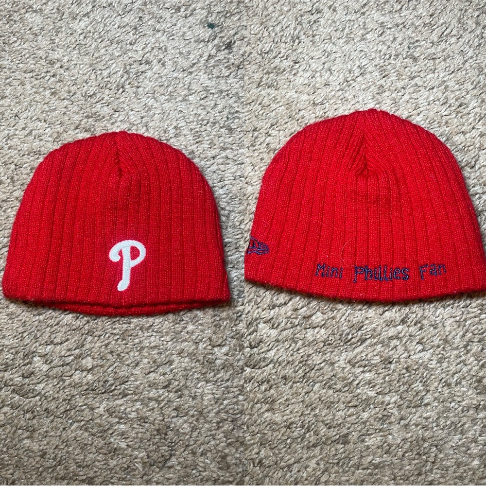 New Era Red Kids Beanie with Embroidered Letter
